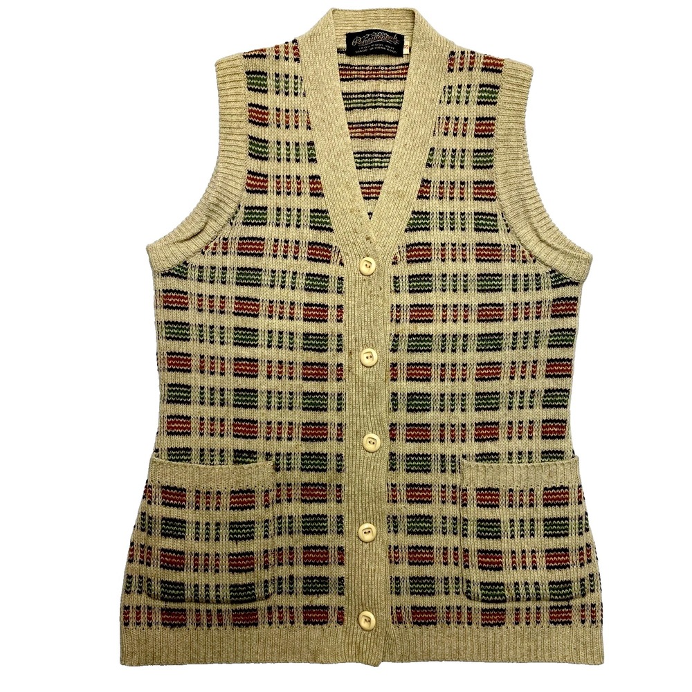 VINTAGE Penninepeak Cardigan Vest Womens Small Tan Knit Wool